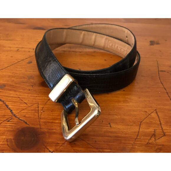 Ritz Accessories Collection Genuine Leather Belt Black Gold Tone Buckle Large - Picture 5 of 16